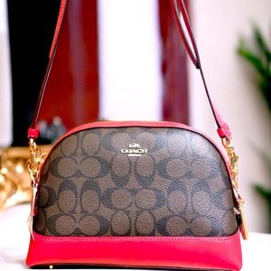 Signature Dome Crossbody-Brown/True Red